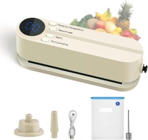 Mini Vacuum Sealer for Food – 3 in 1 Cordless Poratable Rechargeable Food Sealer Machine for Dry & Moist Food Storage, Heat Sealer for Chip Bags, Inflation Pump for Balls & Swim Rings with 4 Bags