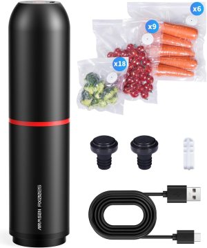 AIRMSEN Handheld Vacuum Sealer with 33 PCS Reusable Sous Vide Bags and 2 PCS Vacuum Wine Sealer, Compact Vacuum Sealer Machine for Food Storage