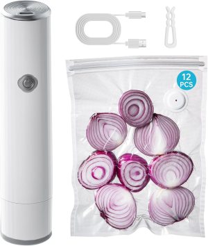 Vacuum Sealer, Handheld Vacuum Sealer for Food, Compact Vacuum Sealer Machine with 12 Reusable Vacuum Bags, Portable Cordless Vacuum Sealer Set for Travel, Fresh & Save Meal Prep Sous Vide