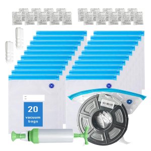 Filament Storage Bags Vacuum Kit, TIOPY 20Pcs 3D Printer Filament Sealed Bags with 20Pcs Desiccants/Seal Clip/Hand Pump, Perfect for 3D Printer Filament Storage and Keep Filament Dry (13.4×11.8 inch)