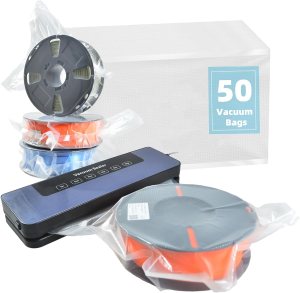 3D Filament Storage Bags Electric Pump Kit, 50PCS Vacuum Sealed Bags with Automatic Pump to Keep Dry & Dust Proof, Rapid Vacuum, Perfect for 3D Printer Filament Storage (14.37x 11.38inch