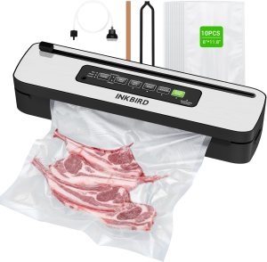 Vacuum Sealer Machine, INKBIRD Powerful 130W High Power with Liquid/Moist/Dry 6-Food Modes, Compact Food Preservation System with Cutter, Full Start Kit with Pre-cut Bags*10 (8”*11.8”), EXT-VAC