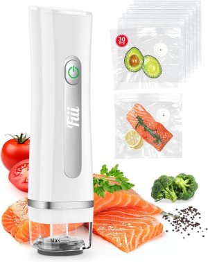 Fiii Vacuum Sealer with 30 Reusable Bags for Food, Powerful Handheld Vacuum Sealer Machine with Visible Water Tank, One Touch Kitchen Storage and Preservation