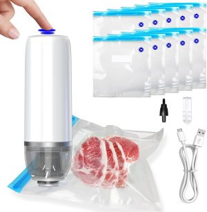 Handheld Vacuum Sealer for Food, Portable Cordless Vacuum Sealer Machine Set with 10 Sous Vide Bags for Food Storage Kitchen and Sous Vide Cooking
