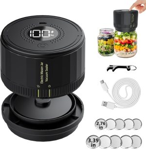 ZXA Electric Mason Jar Vacuum Sealer Kit, Vacuum Sealer for Mason Jars with Wide & Regular Mouth, Automatic Mason Jar Vacuum Sealer Kit for Kitchen, Picnic and RV Camping