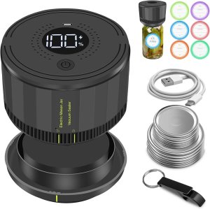 Auto Stop Electric Mason Jar Vacuum Sealer, Mason Jar Vacuum Sealer Kit for Wide Mouth and Regular Mouth canning lids with Food Storage Labels for Freshness and Preservation