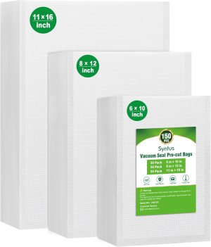 Syntus Vacuum Sealer Bags, 150 Gallon 11″ x 16″ and Quart 8″ x 12″ and Pint 6″ x 10″ Commercial Grade PreCut Bag, BPA Free Food Vac Bags for Storage, Meal Prep or Sous Vide