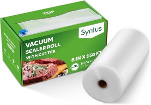 Syntus 8″ x 150′ Food Vacuum Seal Roll Keeper with Cutter Dispenser, Commercial Grade Vacuum Sealer Bag Rolls, BPA Free Food Vac Bags, Ideal for Storage, Meal Prep and Sous Vide