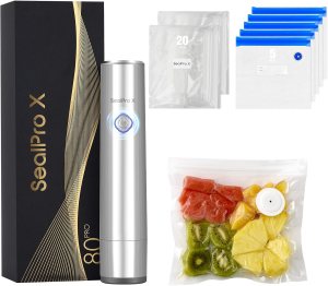 Portable Handheld Vacuum Sealer for Food Preservation, Cordless Vacuum Sealer Mini Sealer + 25 Reusable Sous Vide Bags