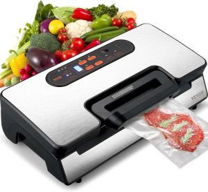 VEVOR Vacuum Sealer Machine, Food Sealer Machine,Dry and Moist Food Storage, Automatic and Manual Air Sealing System with Built-in Cutter, with Seal Bag, External Hose 90Kpa 130W Powerful Dual Pump