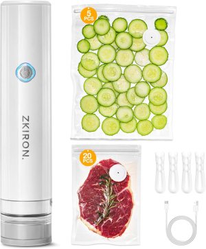 Portable Handheld Vacuum Sealer – Rechargeable Food Sealing Machine with 25 Upgraded Bags, Compact Design, Powerful Suction for Meal Prep, Sous Vide & Kitchen Storage (20 M + 5 L Bags)