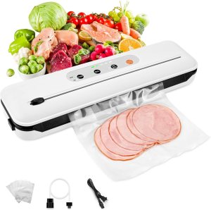Toprime Vacuum Sealer Machine VS6611, 80Kpa Powerful Food Sealer Built-in Cutter with Sealing Bag and Hose, Vacuum Air Sealing System for Seal a Meal and Sous Vide, White