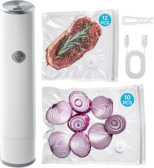 Vacuum Sealer, Handheld Vacuum Sealer for Food, Portable Vacuum Sealer Kit with 22 Reusable Sous Vide Bags, Compact Cordless Vacuum Sealer Machine for Travel, Fresh & Save Meal Prep