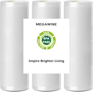 MegaWise 3 Rolls of Vacuum Sealer Machine Bags, 8 inch wide and 21.6 Feet Long for Megawise & other brand vacuum sealers Perfect for Meal Prep and Sous Vide Cooking