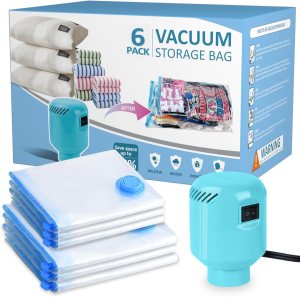 Morecoo Vacuum Seal Bags for Clothing, 6 Pack Vacuum Storage Bags (3 Jumbo/3 Large) with Electric Pump, Packing Cubes Compression Space Saver for Comforters, Blankets – Ideal for Travel