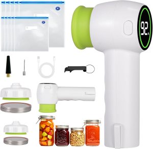 cjc 4-in-1 Portable Mini Cordless Vacuum Sealer, Rechargeable, 60Kpa Strong Suction Handheld Food Vacuum Sealers Machine, Mason Jar Vacuum Sealer With 10 Reusable Bags for Meat fruit Storage