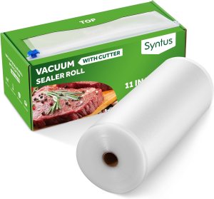 Syntus 11″ x 150′ Food Vacuum Seal Roll Keeper with Cutter Dispenser, Commercial Grade Vacuum Sealer Bag Rolls, BPA Free Food Vac Bags, Ideal for Storage, Meal Prep and Sous Vide
