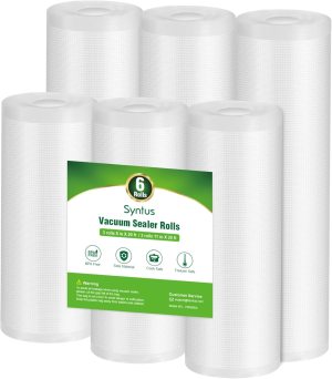 Syntus Vacuum Sealer Bags, 6 Pack 3 Rolls 11″ x 20′ and 3 Rolls 8″ x 20′ Commercial Grade BPA Free Bag Rolls, Food Vac Bags for Storage, Meal Prep or Sous Vide