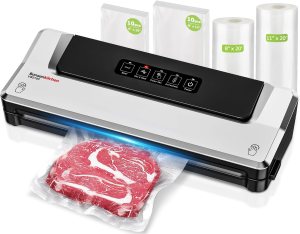 Bonsenkitchen Vacuum Sealer Machine, Fast-Compact Food Sealer, Multi-Functional Food Vacuum Sealer with 20 Vacuum Bags & 2 Roll Bags & Accessory Hose, High-Speed Continuous Working, Silver