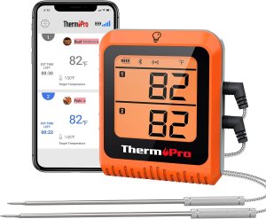 ThermoPro 650 ft Wireless Meat Thermometer Digital for Grilling and Smoking, 2 Probes Bluetooth Meat Thermometer for Cooking Turkey Fish Beef, Rechargeable Smoker Accessories for BBQ Grill