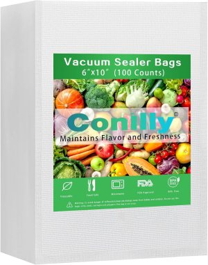 Vacuum Sealer Bags – 100 Pack (6″x10″) | BPA Free, Commercial Grade, Puncture & Leak Proof | Pre-Cut for Sous Vide, Meal Prep, Freezer Storage | Textured & Chamber Vacuum Sealer Compatible