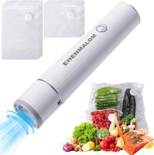 Handheld Vacuum Sealer for food preservation and preservation,Convenient and rechargeable, with easy one-click operation, perfect for sous vide cooking. (1 Vacuum Sealer + 10 Food Reusable Bags)