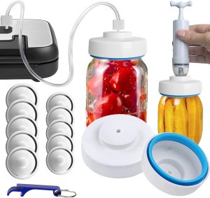 Mason Jar Vacuum Sealer and Accessory Hose Compatible with FoodSaver Vacuum Sealer Portable Hand Pump for Jars Regular & Wide Mouth and Lid for Food Storage