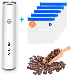 OneTouch Handheld Vacuum Sealer Machine – Rechargeable Mini Food Saver with 5 Reusable Bags, Compact Air Sealing Device for Sous Vide, Meal Prep, and Kitchen Storage (White)