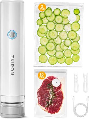 Portable Handheld Vacuum Sealer – Portable Food Sealing Machine with 12 Upgraded Bags, Compact Design, Rechargeable, Fast & Easy for Meal Prep, Sous Vide & Food Storage (10 M + 2 L Bags)