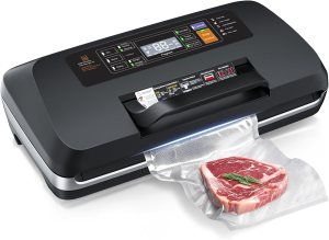95kpa Vacuum Sealer Machine,Commercial Fully Automatic Food Sealer,10-in-1 Functions & Powerful Sealing System with Double Heat Seal,Easy-Lock Handle,Built-in Cutter,1 Bag Rolls and 10 Pre-cut Bags