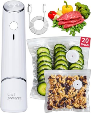 Compact Vacuum Sealer for Food (Vacuum Sealer Machine + 20 Reusable Vacuum Bags) Powerful Handheld Vacuum Sealer Machine, Seal Meal Saver, Portable Food Sealer