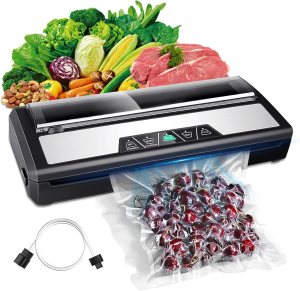 Vacuum Sealer Machine, Food Sealer Machine 80KPA Automatic for Food Saving Dry/Moist Mode with Build-in Cutter & Storage, Air Suction Hose, One-Touch,High Suction Power