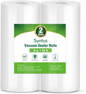 Syntus Vacuum Sealer Bags, 2 Rolls 8″ x 50′ Commercial Grade Bag Rolls, BPA Free Food Vac Bags for Storage, Meal Prep or Sous Vide