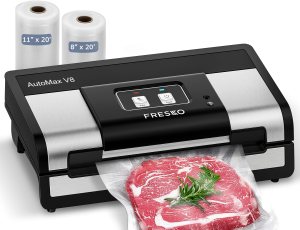 Fully Automatic Vacuum Sealer, 95Kpa Powerful Food Vacuum Sealer Machine, Auto Dry-Wet Detection | Bag Cutter | 2 Rolls Bags | Effortless Operation, Silver – Black