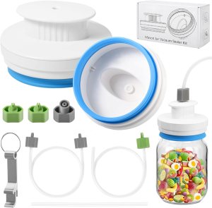 Upgrade Canning Sealer Kit for Mason Jars – Jar Sealer Set with Hoses Compatible with FoodSaver Vacuum Sealers – For Regular & Wide Mouth Jars (White)