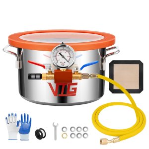1.5 Gallon Vacuum Chamber with Tempered Glass Lid,304 Stainless Steel Degassing Chamber for Stabilizing Wood, Degassing Resin, Silicone and Epoxies