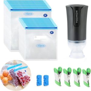 MOMODA Sous Vide Cooking Bags – Set of 20 | BPA-Free Reusable Vacuum Seal Bags with Air Valve for Joule and Anova Cookers | Freezer Safe Vacuum Food Storage Bags with Upgraded Electric Pump Included