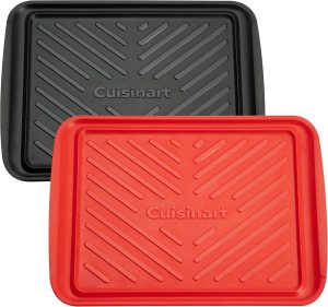 Cuisinart Grilling Prep and Serve Trays, 17×10.5 inch BBQ Safe for Food Handling, 2 Dishwasher Safe Nesting Trays Black and Red, Perfect Grilling Tray for Cooked and Raw Meat, Fits 6 Burgers