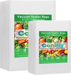 Vacuum Sealer Bags – 100 Pack (6″x10″+8″ x 12″) | BPA Free, Commercial Grade, Puncture & Leak Proof | Pre-Cut for Sous Vide, Meal Prep, Freezer Storage | Textured & Chamber Vacuum Sealer Compatible