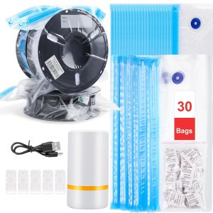 30 PCS Filament Storage Bags with Electric Auto Pump Kit-Includes 30 Vacuum Storage Bags, 30 Desiccants, 5 Sealed Clips, Perfect for Keep Filament Dry (13.4×11.8 inch)