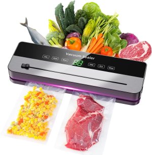 Vacuum Sealer Machine,8 In 1 Food Vacuum Sealer with Cutter,Compact Air Sealing System LED Indicator,with 10 Bags,1 Air Suction Hose,Dry&Moist Food Modes