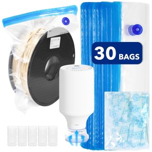 Filament Storage Bags 30PCS, 3D Filament Vacuum Bags Kit (12.6″x13.4″) with Air Pump, 30 Desiccants, 5 Sealing Clips for 3D Printer Filament Storage for Filament Dryer Box