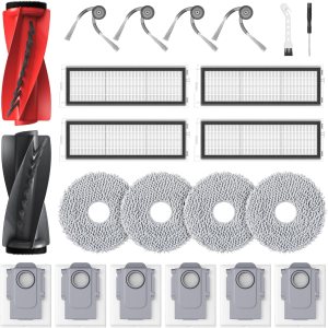 22 Pcs Replacement Parts for Roborock Qrevo Curv/Qrevo Edge Robot Vacuum, Accessories include 1*Set Main Brush, 4*Mop Pads, 6*Vacuum Bags, 4*Hepa Filters, 4*Side Brush, 1*Cleaning Tool, 1*Screwdriver