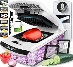 Fullstar Vegetable Chopper and Spiralizer – Food Chopper with Container, Fruit Slicer, Kitchen Gadgets & Accessories, Home Essentials (All in 1, White)