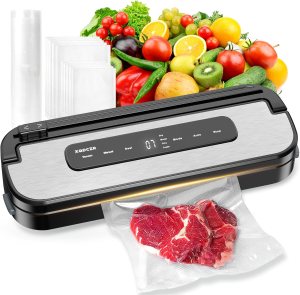 Vacuum Sealer Machine,Food Sealer Dry & Moist Food Modes,Built in Cutter,Digital Timer,EXT-VAC,Include 20PCS Pre-cut Bags & 1 Bag Roll for Food Storage