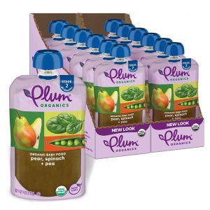Plum Organics Stage 2 Organic Baby Food – Pear, Spinach, and Pea – 4 oz Pouch (Pack of 12) – Organic Fruit and Vegetable Baby Food Pouch