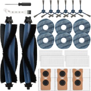 26 Pack Replacement Accessories Compatible with eufy Vacuum Omni C20, 2 Mainbrush 4 Filter 6 Dust Bag 6 Mop Pads 6 Sidebrush 1 Cleaning Brush 1 Screwdriver
