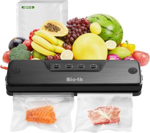 Bio-th Vacuum Sealer for Food Storage, Food Saver Vacuum Sealer Machine, Fast & Compact Vacuum Sealer for Food, Multi-Functional with Dry & Wet Modes, Includes 15pcs Big Size Bags (25x30cm)