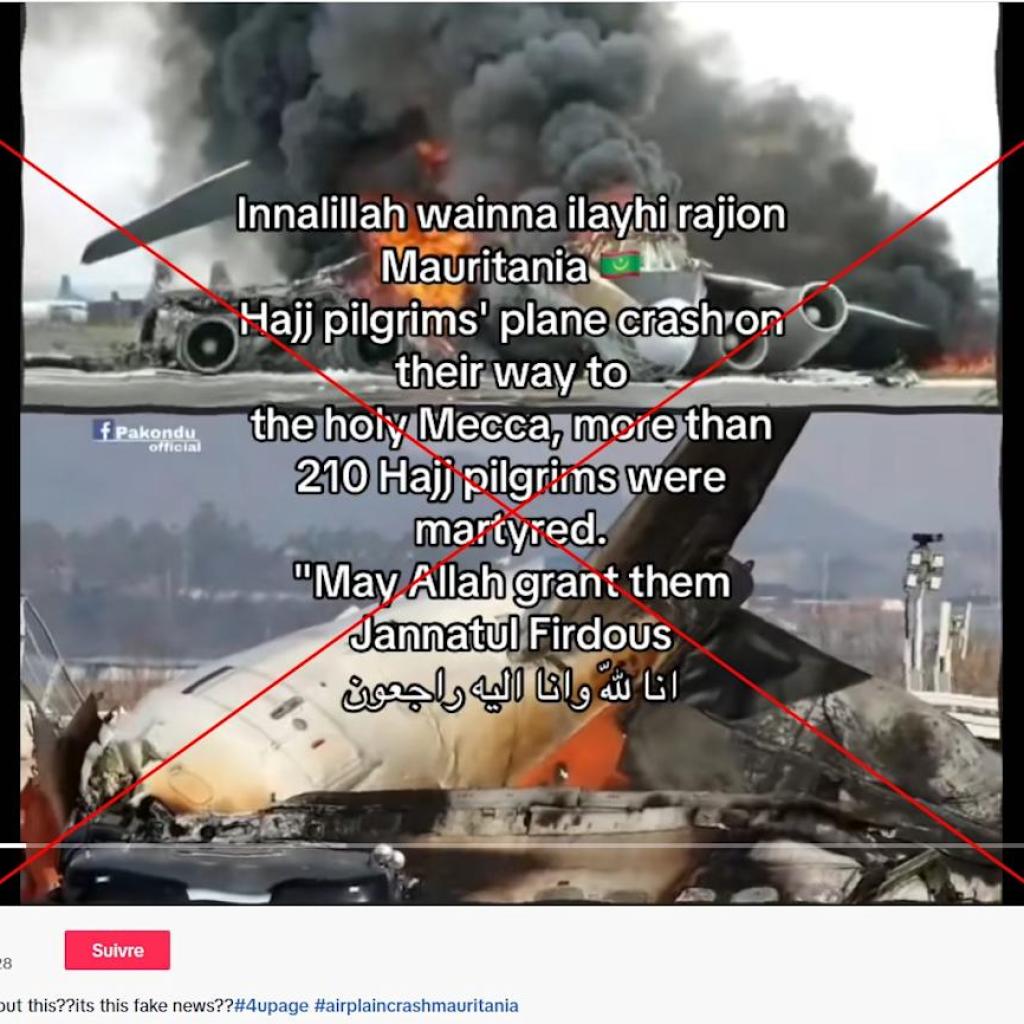 Unrelated photos shared with false claims of lethal Mauritanian aircraft crash heading to Mecca Unrelated photos shared with false claims of lethal Mauritanian aircraft crash heading to Mecca