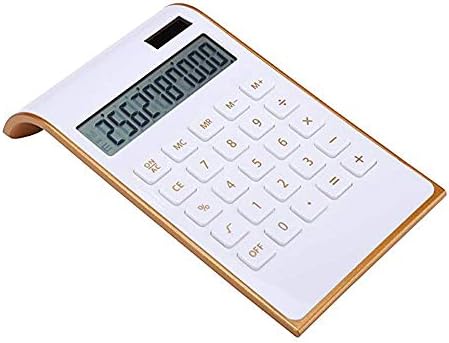 Calculator, Slim Elegant Inclined Design, Dual Powered Desktop Calculator, Office/Home Electronics, Solar Power, Tilted LCD Display,10 Digits (White Golden) Calculator, Slim Elegant Inclined Design, Dual Powered Desktop Calculator, Office/Home Electronics, Solar Power, Tilted LCD Display,10 Digits (White Golden)